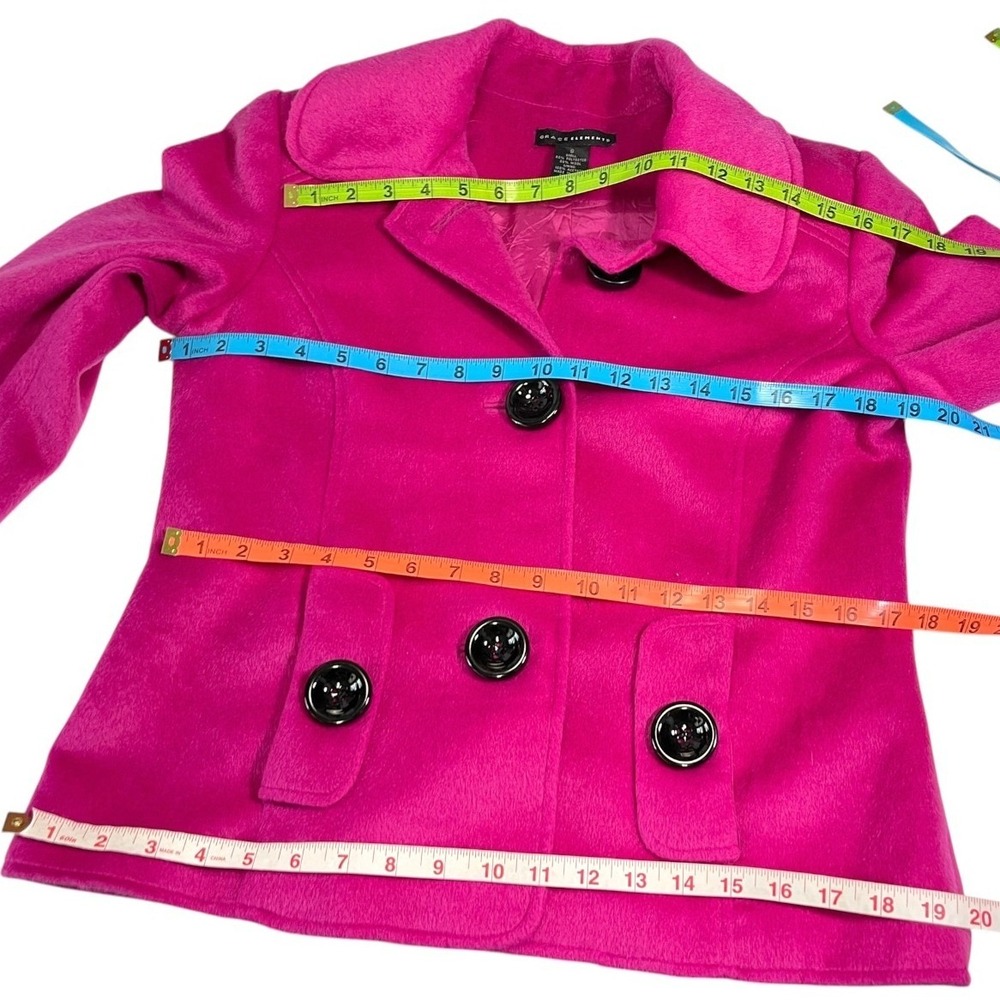 Grace Elements 8 Pink Pea Coat Wool Blend Button Front Barbiecore Mod Statement - Picture 4 of 8
